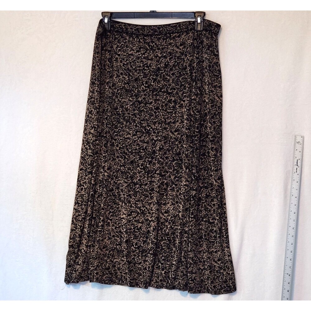 Vikki Vi Women's 2X Stretch Slinky Black & Tan Floral Maxi Skirt Lined USA Made